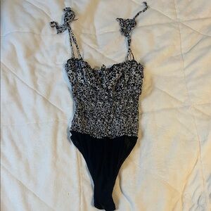 Free People Intimately Black and White Floral Body Suit